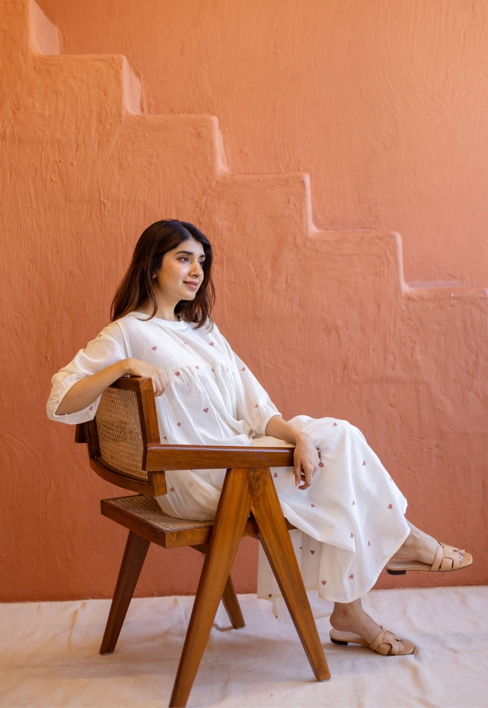 Isha Off White Jamdani Handloom Cotton A Line Kurta