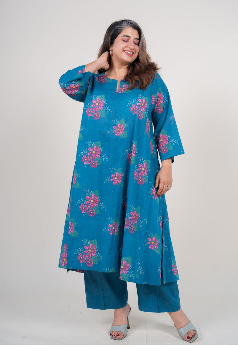 Amisha Ink Blue Printed Mul Jhabbha Kali Kurta