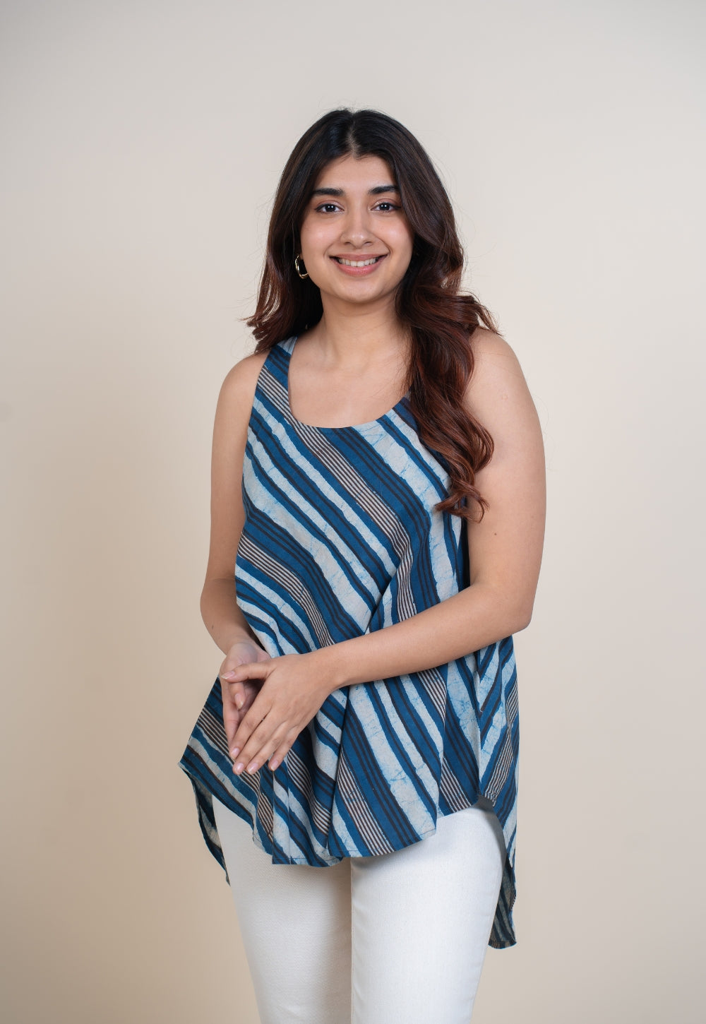 Aelin Blue Dabu Cotton A Line Short Top