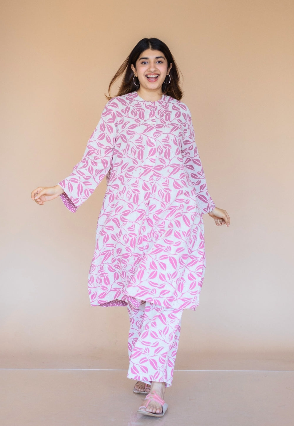 Ayaat Pink Hand Block Print Slub Cotton Straight Kurta