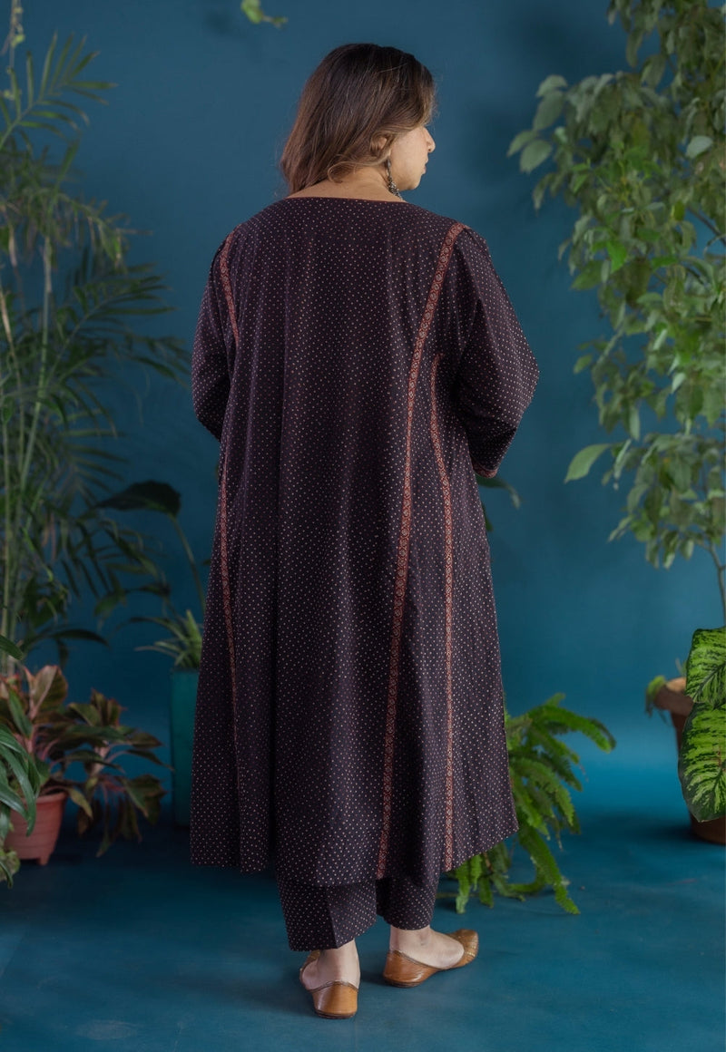 Lysa Black Ajrakh Cotton Jhabbha Kali Kurta