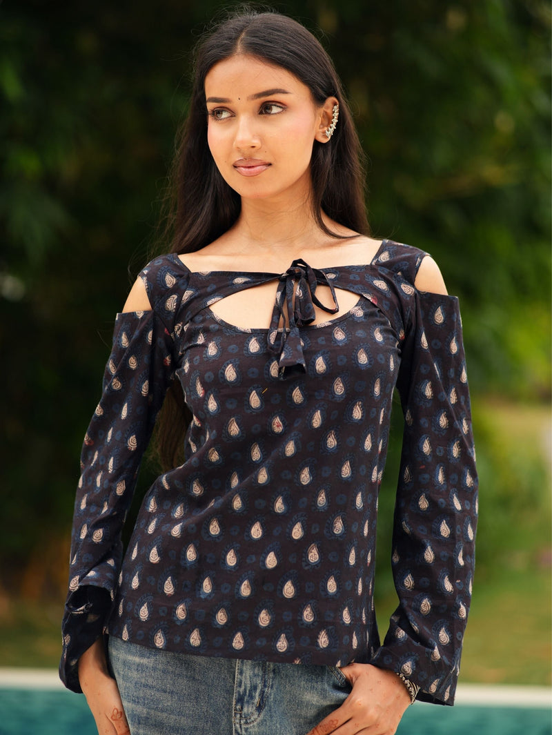 Shanaya Bagru Print Off Shoulder Top for Women