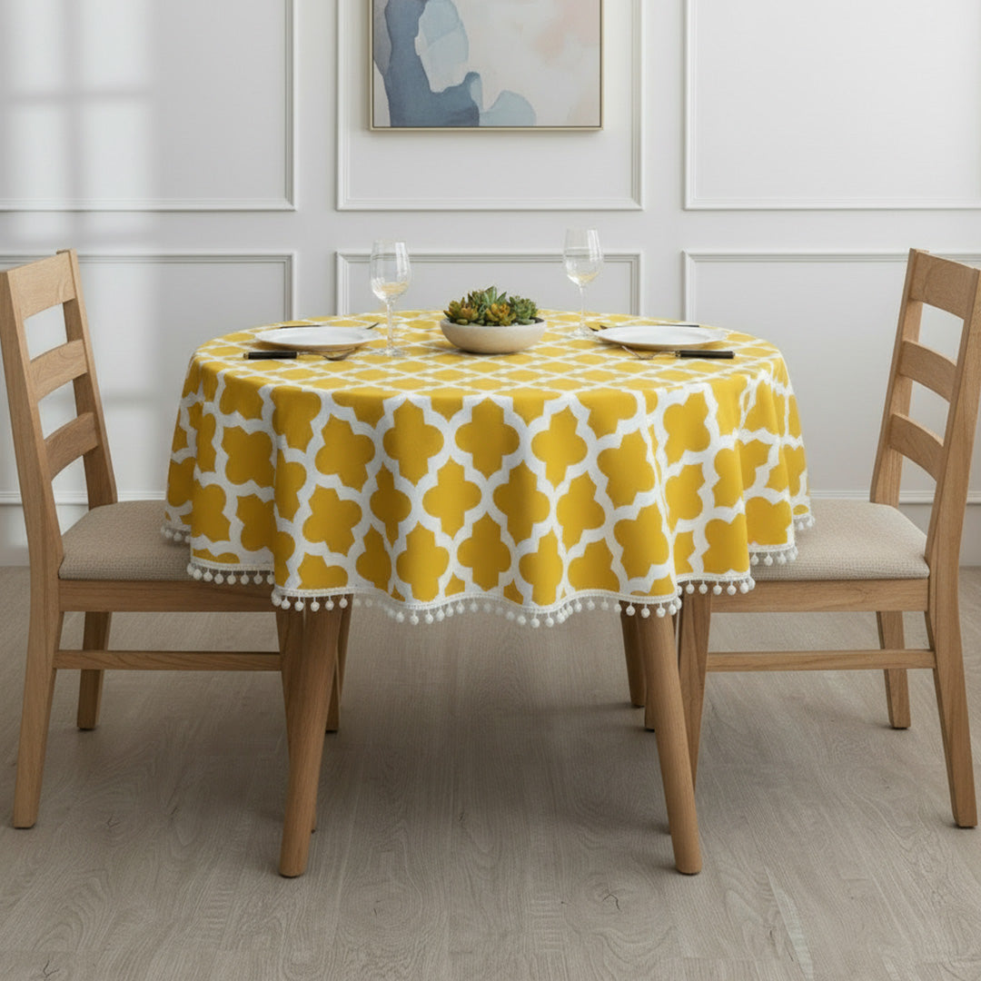 Cotton Quatrefoil Printed Dining Table Cover-16