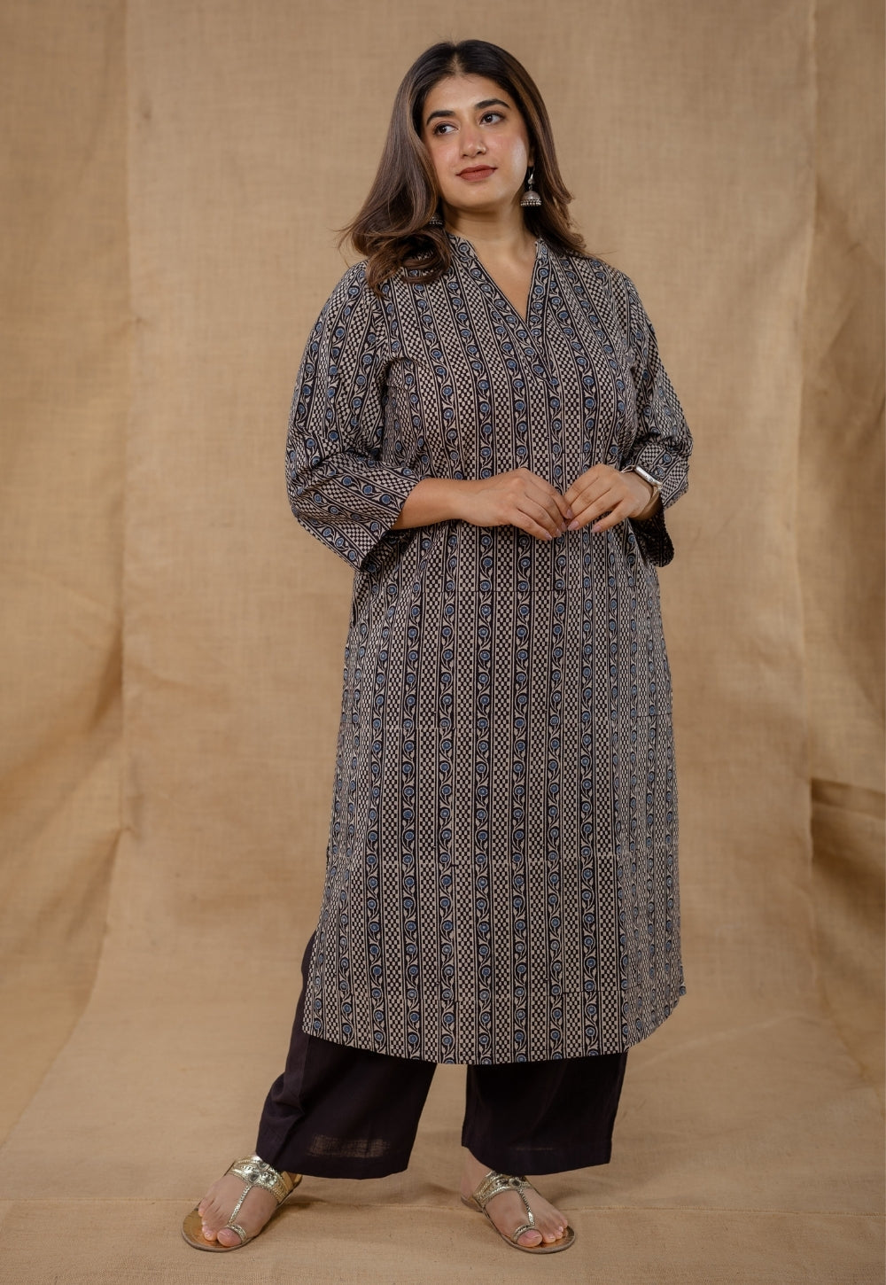 Dia Black Ajrakh Cotton Straight Kurta