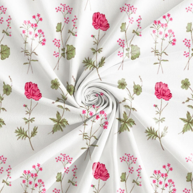 Pink Floral Printed Rod Pocket Duck Curtain-4