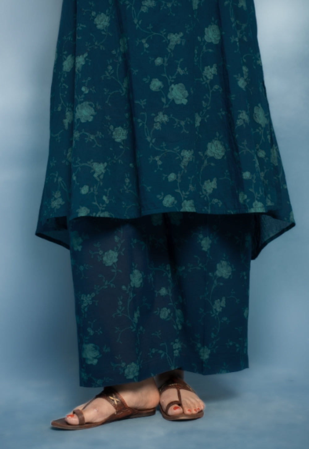 Raahi Blue Dabu Mul Cotton A Line Co-Ord Set