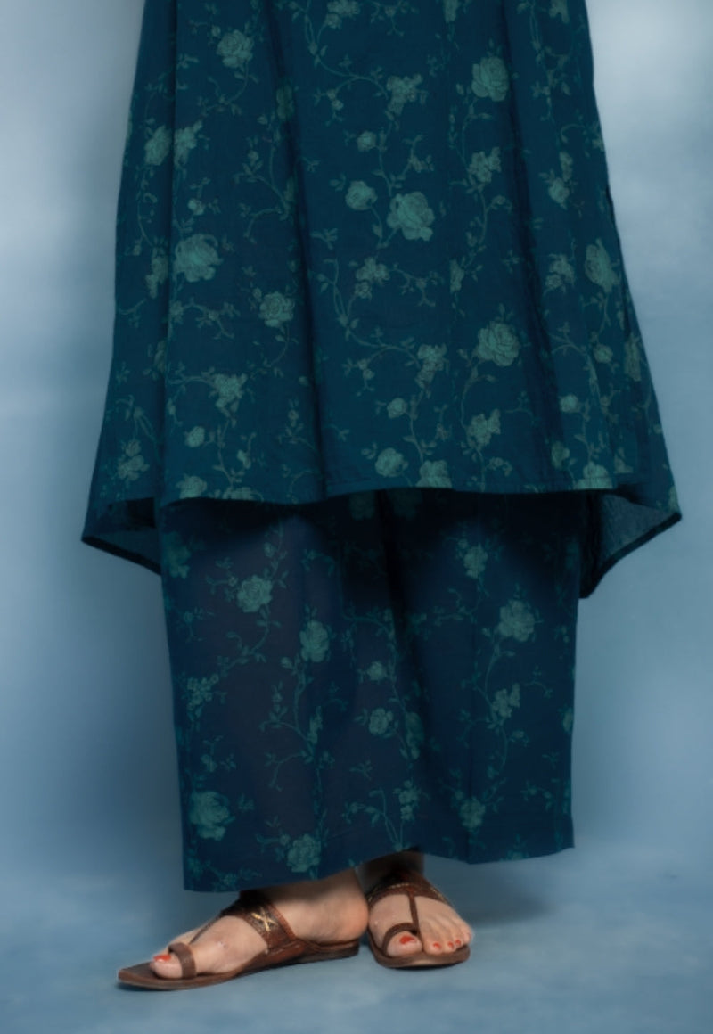 Raahi Blue Dabu Mul Cotton A Line Co-Ord Set