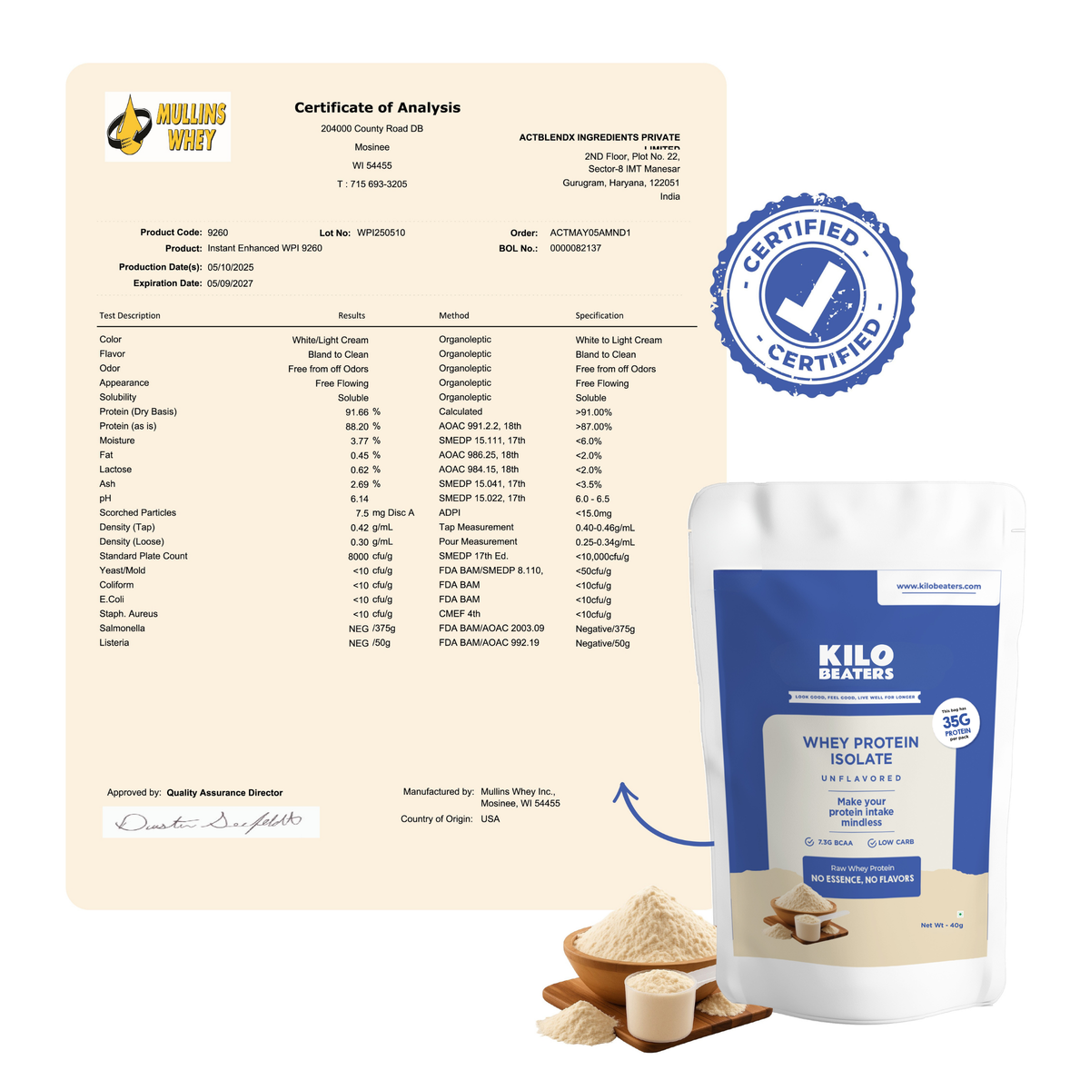Unflavored Pure Whey Protein Isolate with 35g Protein per pack