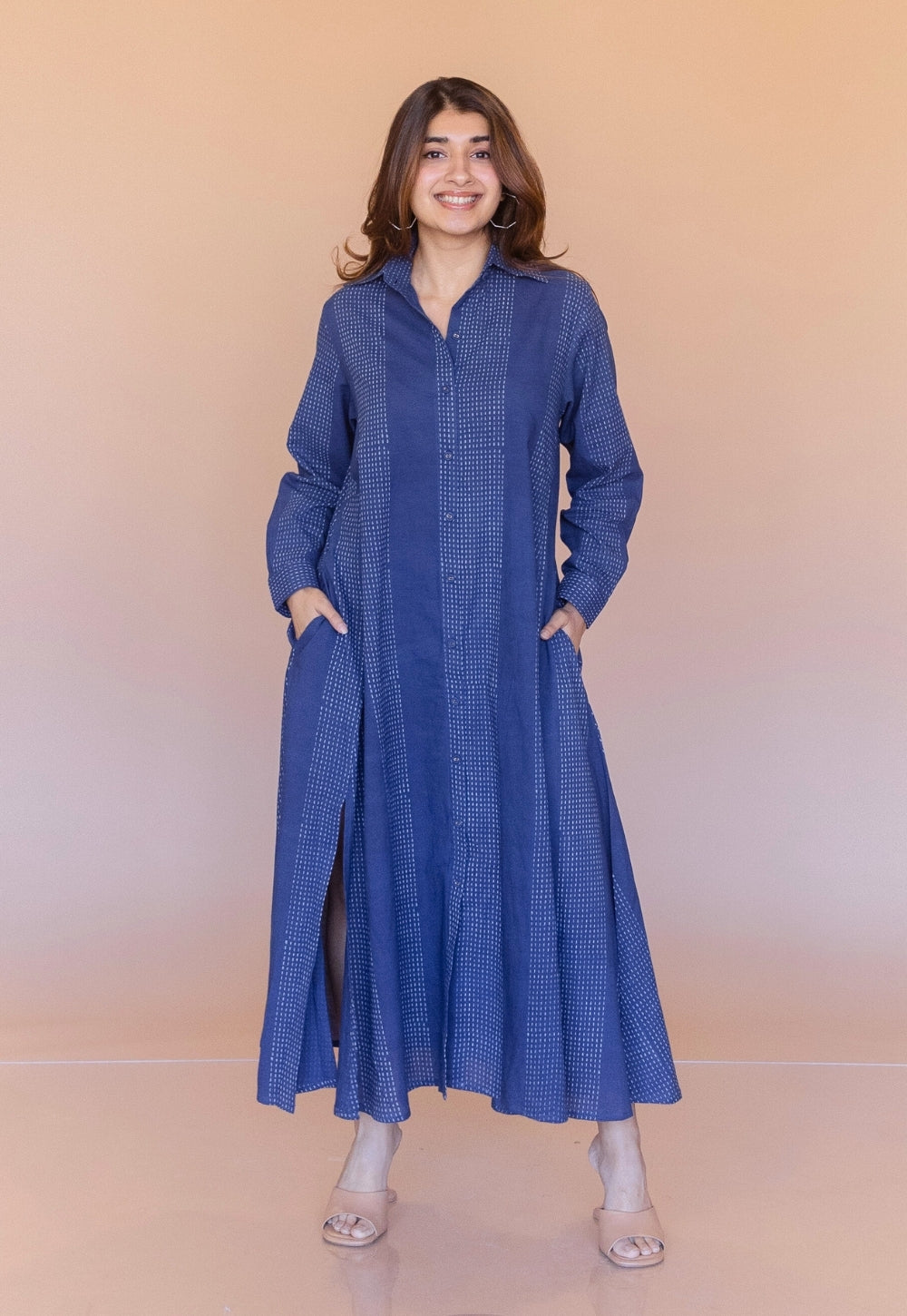 Trusha Blue Dabu Cotton A Line Dress