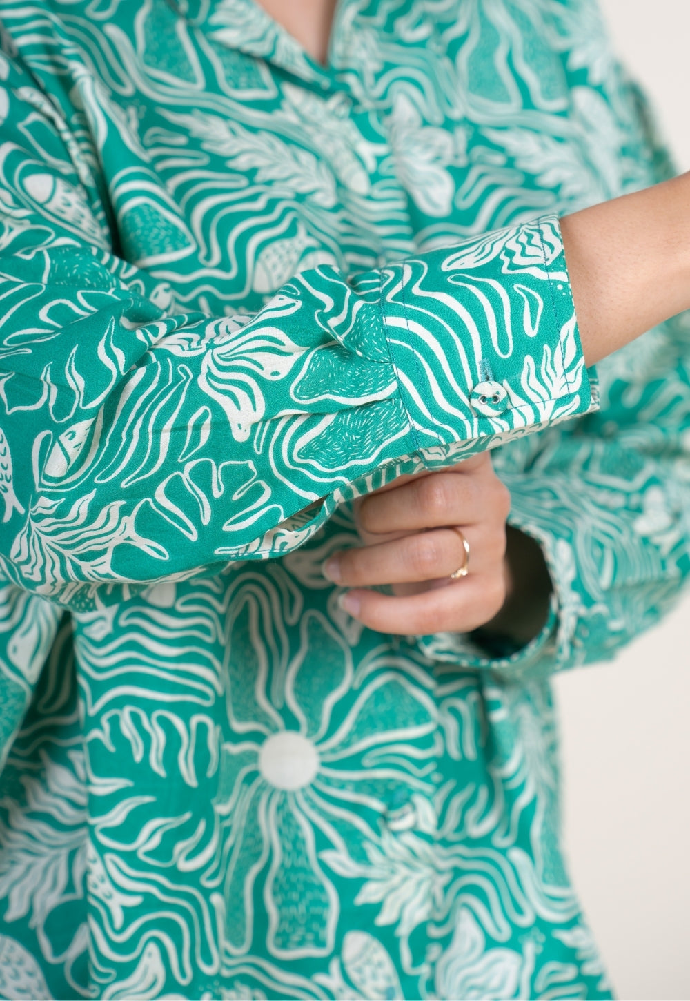 Ruhi Emerald Green Printed Cotton Straight Shirt
