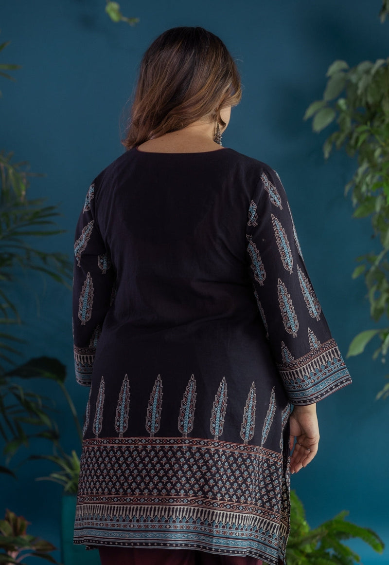 Antara Black Ajrakh Cotton A Line Kurta