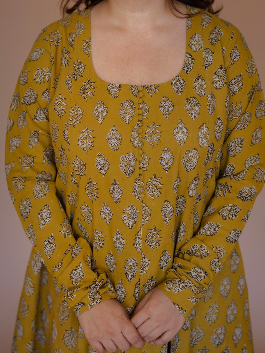 Akrita Yellow Bagru Cotton Kali Kurta
