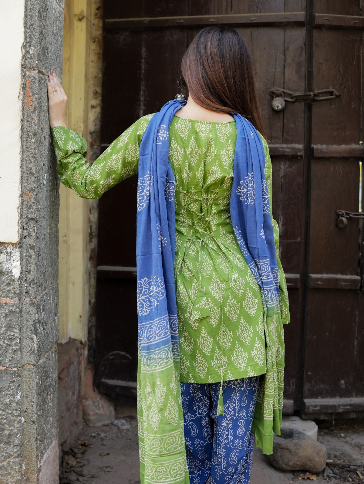 Suhani Green Blue Cotton Farshi Salwar Suit Set