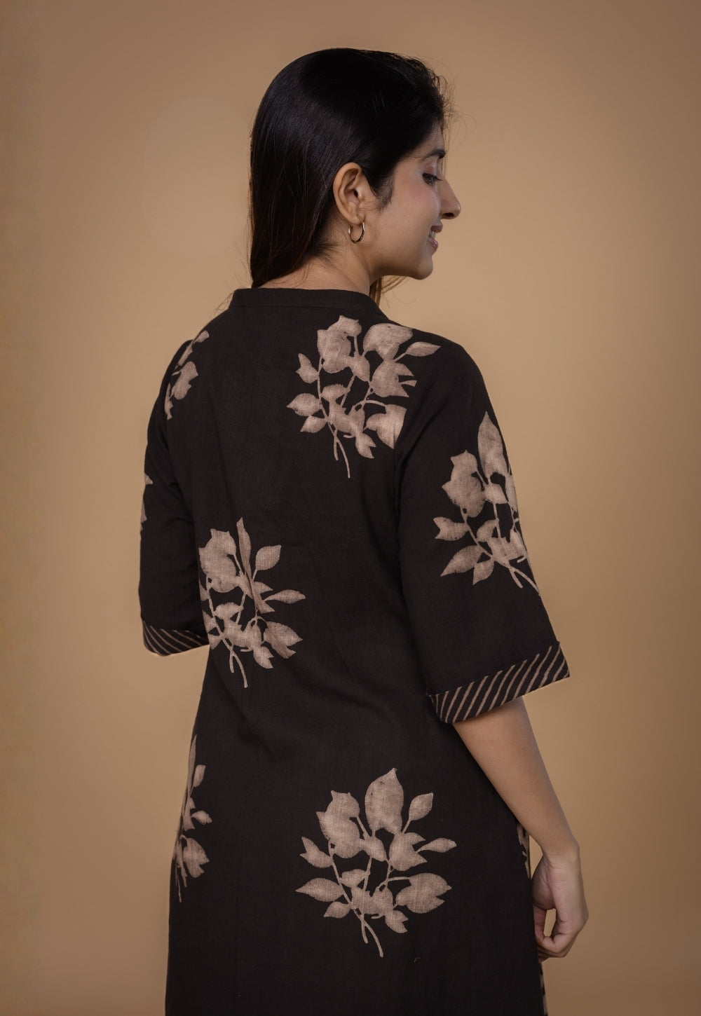 Avni Brown Dabu Slub Cotton Wrap Around Dress