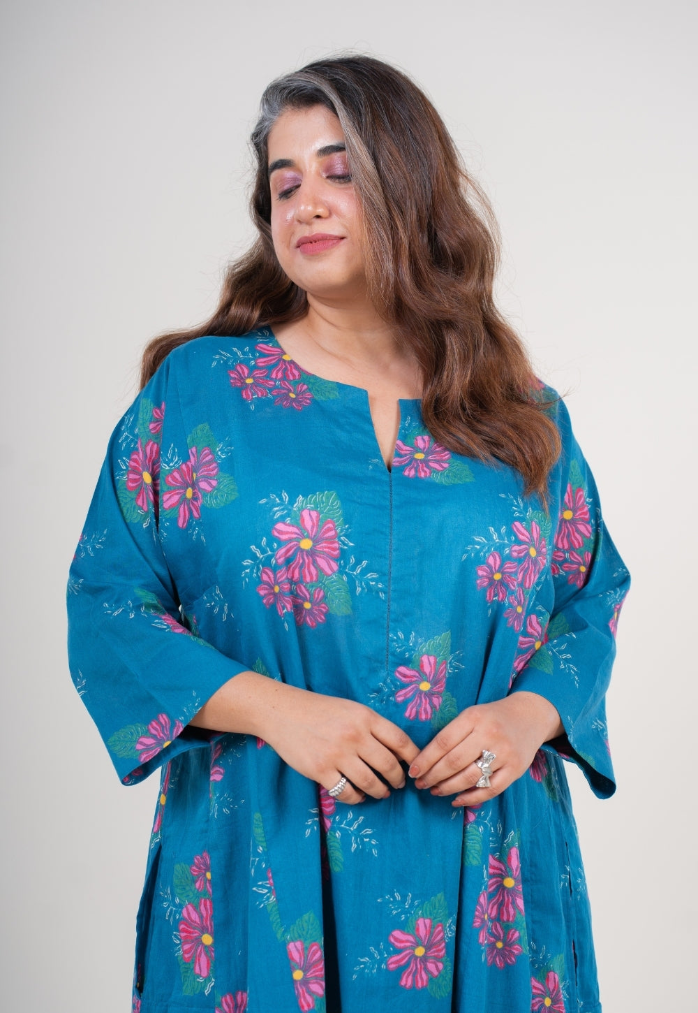 Amisha Ink Blue Printed Mul Jhabbha Kali Kurta
