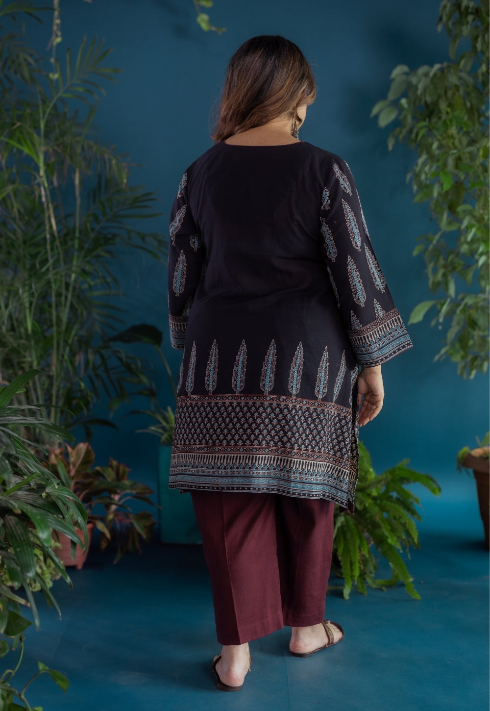 Antara Black Ajrakh Cotton A Line Kurta