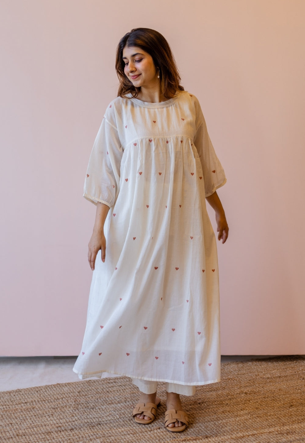 Isha Off White Jamdani Handloom Cotton A Line Kurta