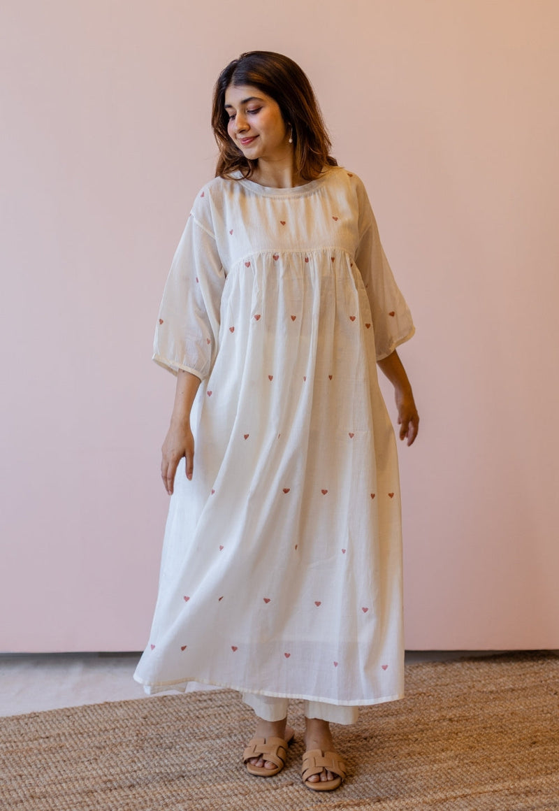 Isha Off White Jamdani Handloom Cotton A Line Kurta