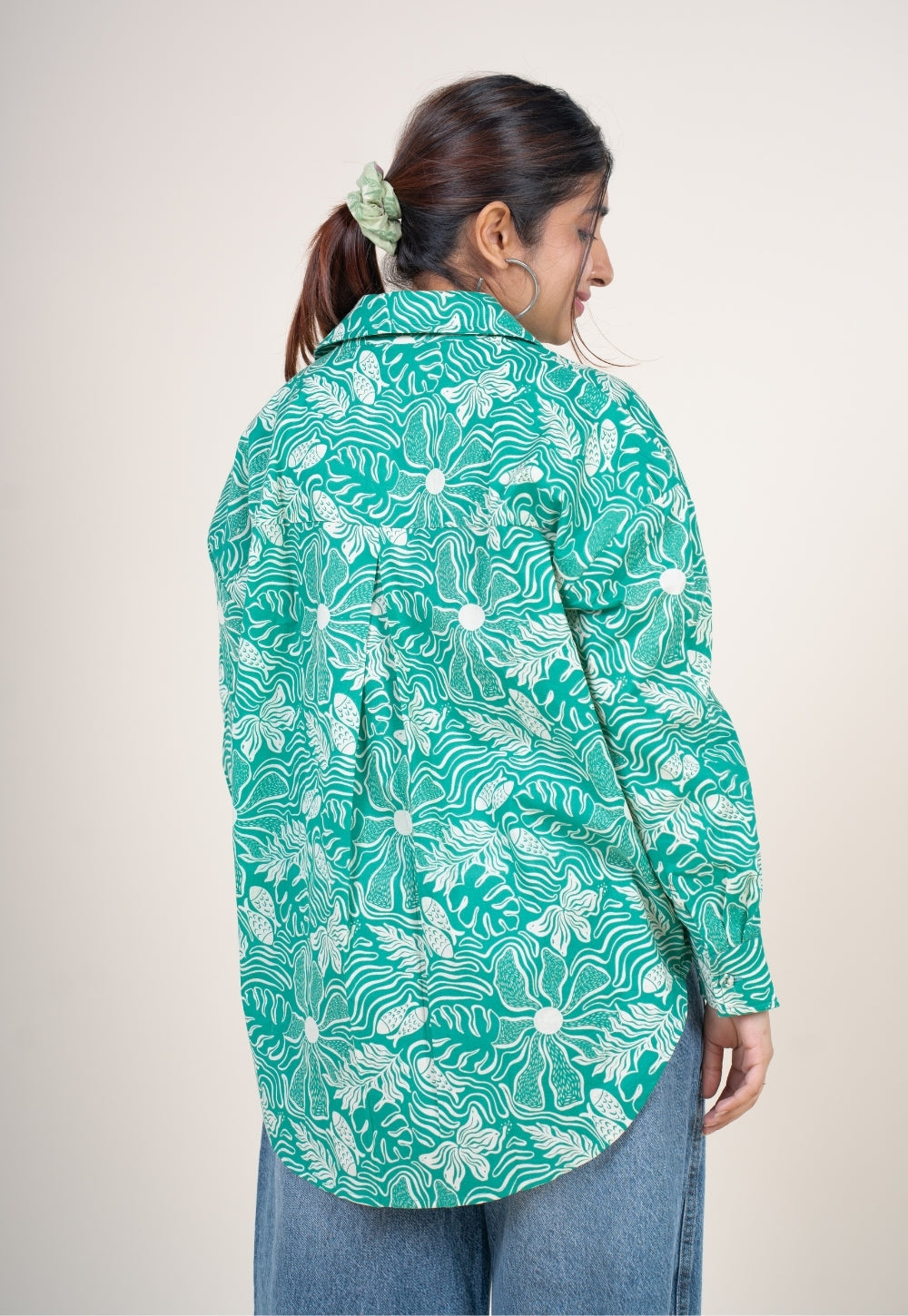 Ruhi Emerald Green Printed Cotton Straight Shirt