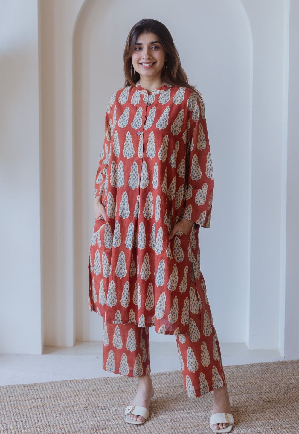 Ayaat Red Ajrakh Cotton Anti-Fit Kurta