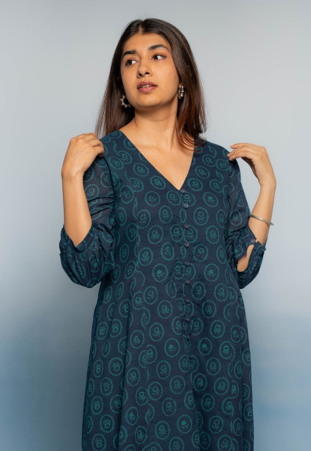 Aania Blue Dabu Mul Cotton A Line Dress