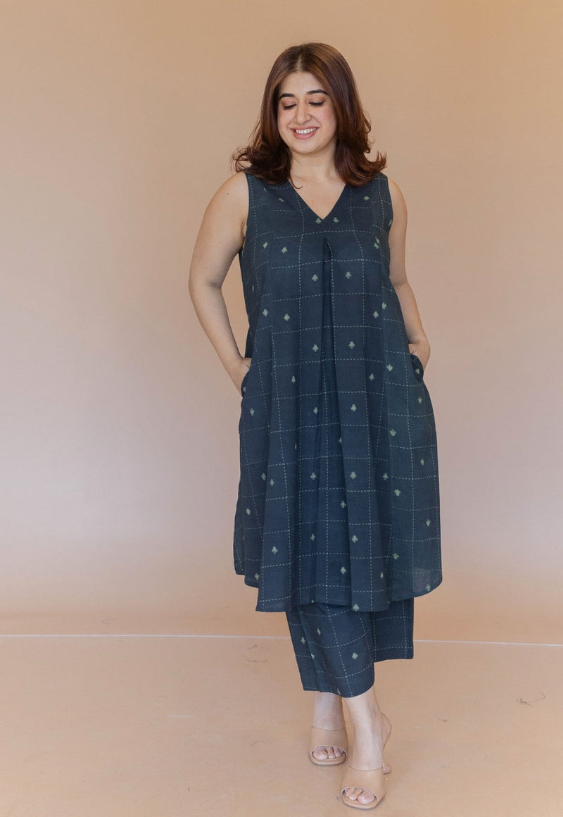 Raahi Green Dabu Cotton A Line Kurta