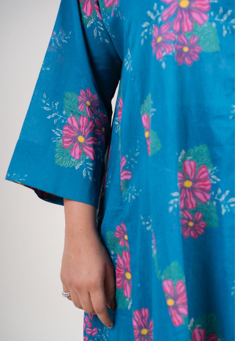 Amisha Ink Blue Printed Mul Jhabbha Kali Kurta