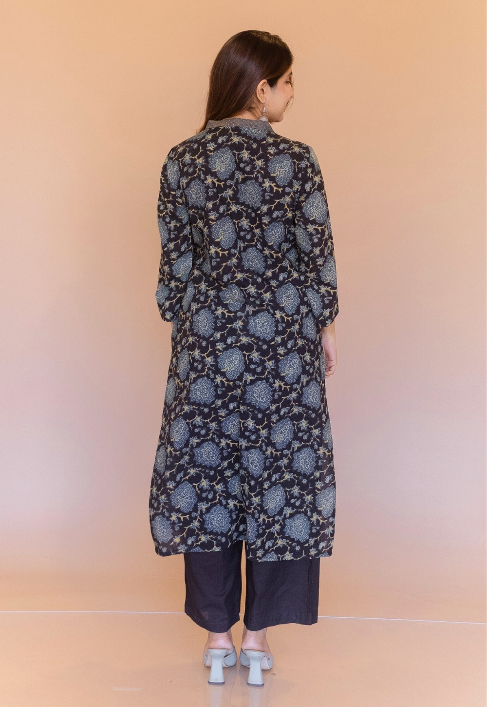 Avika Black Ajrakh Cotton Straight Kurta with Embroidery