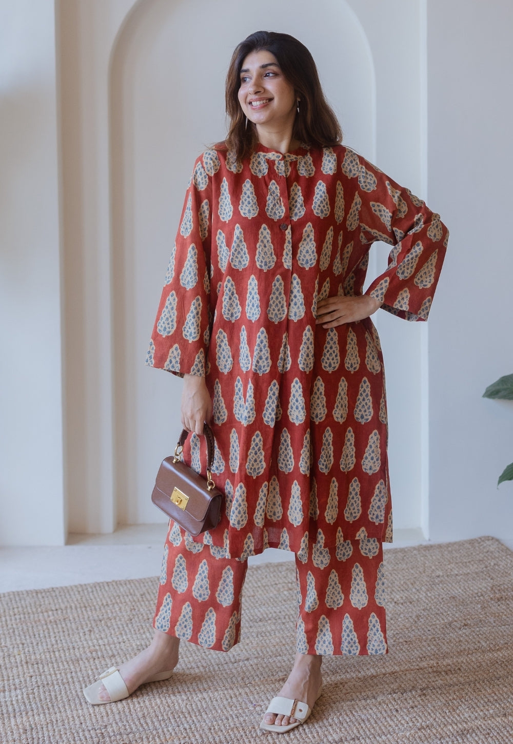 Ayaat Red Ajrakh Cotton Anti-Fit Kurta