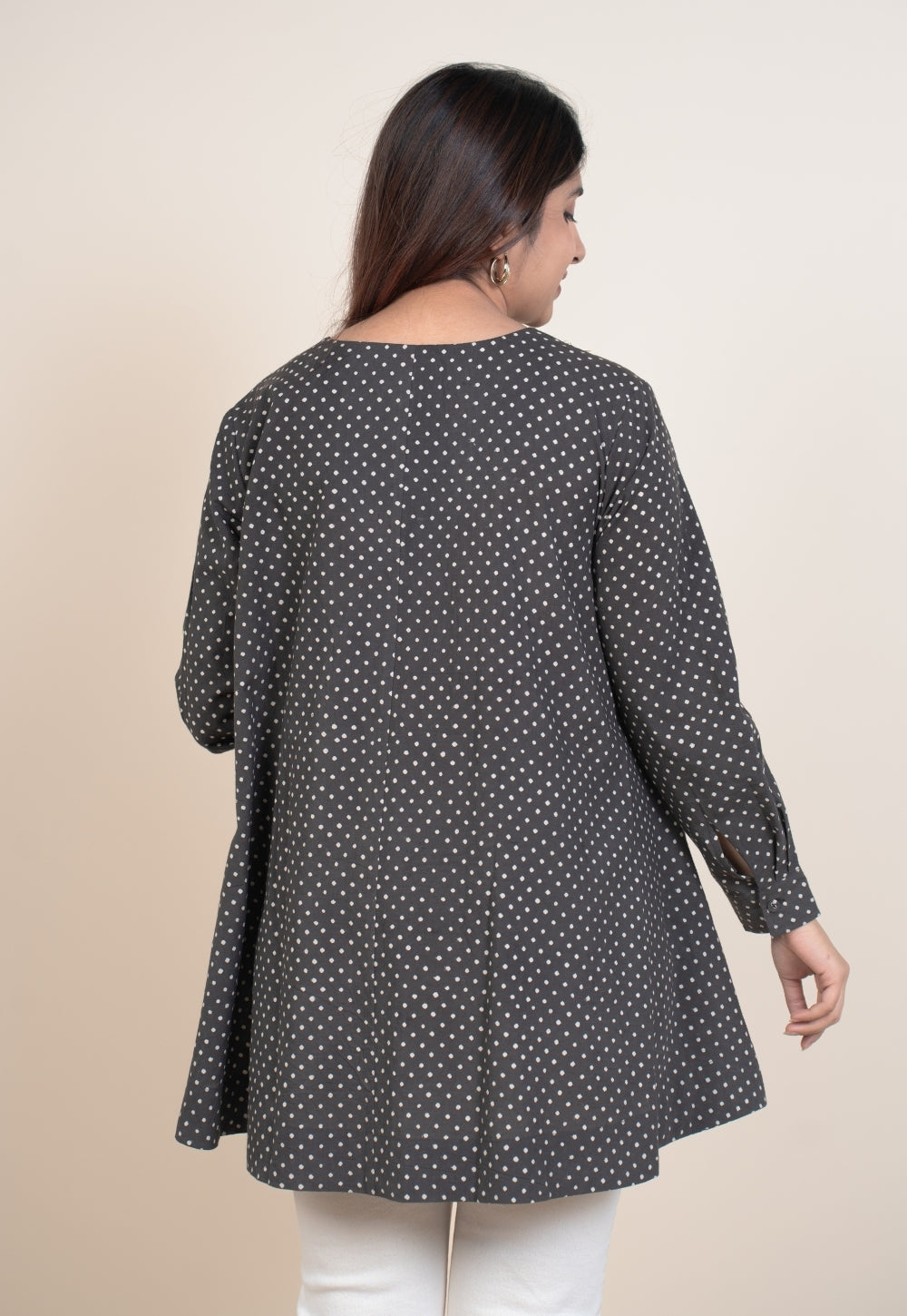 Chahat Grey Ajrakh Cotton A Line Short Top