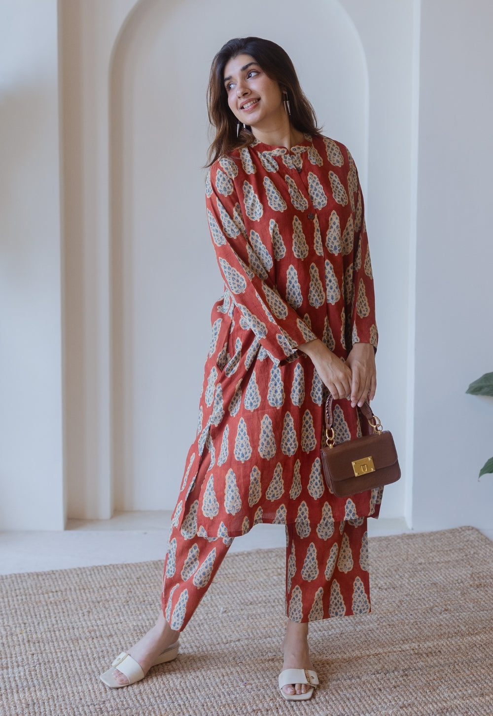 Ayaat Red Ajrakh Cotton Anti-Fit Kurta