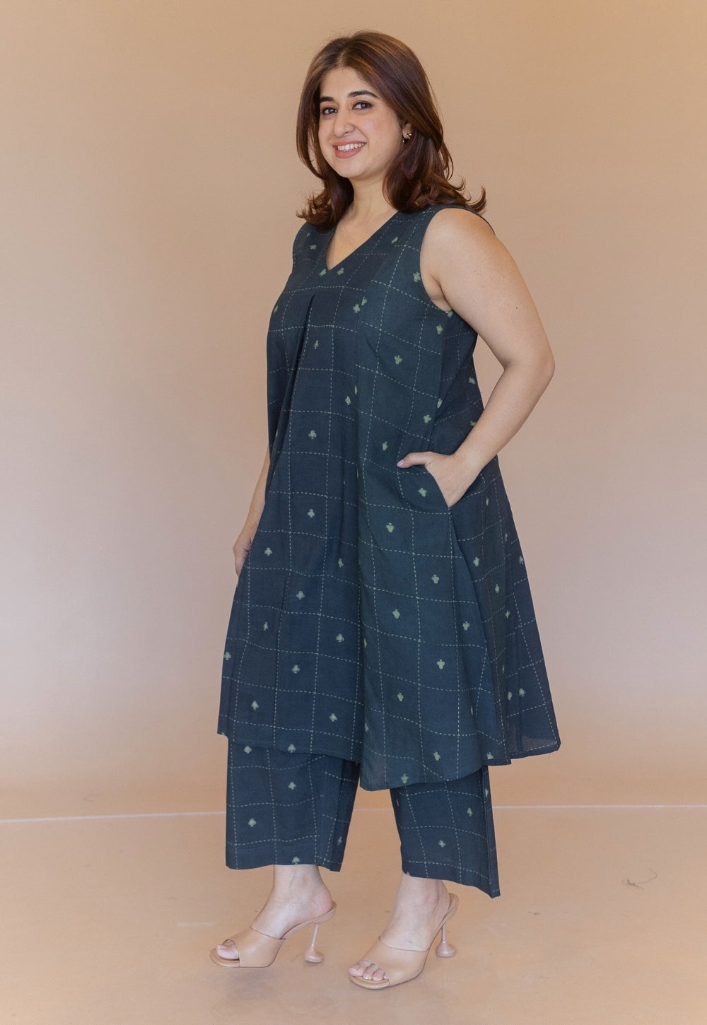 Raahi Green Dabu Cotton A Line Kurta