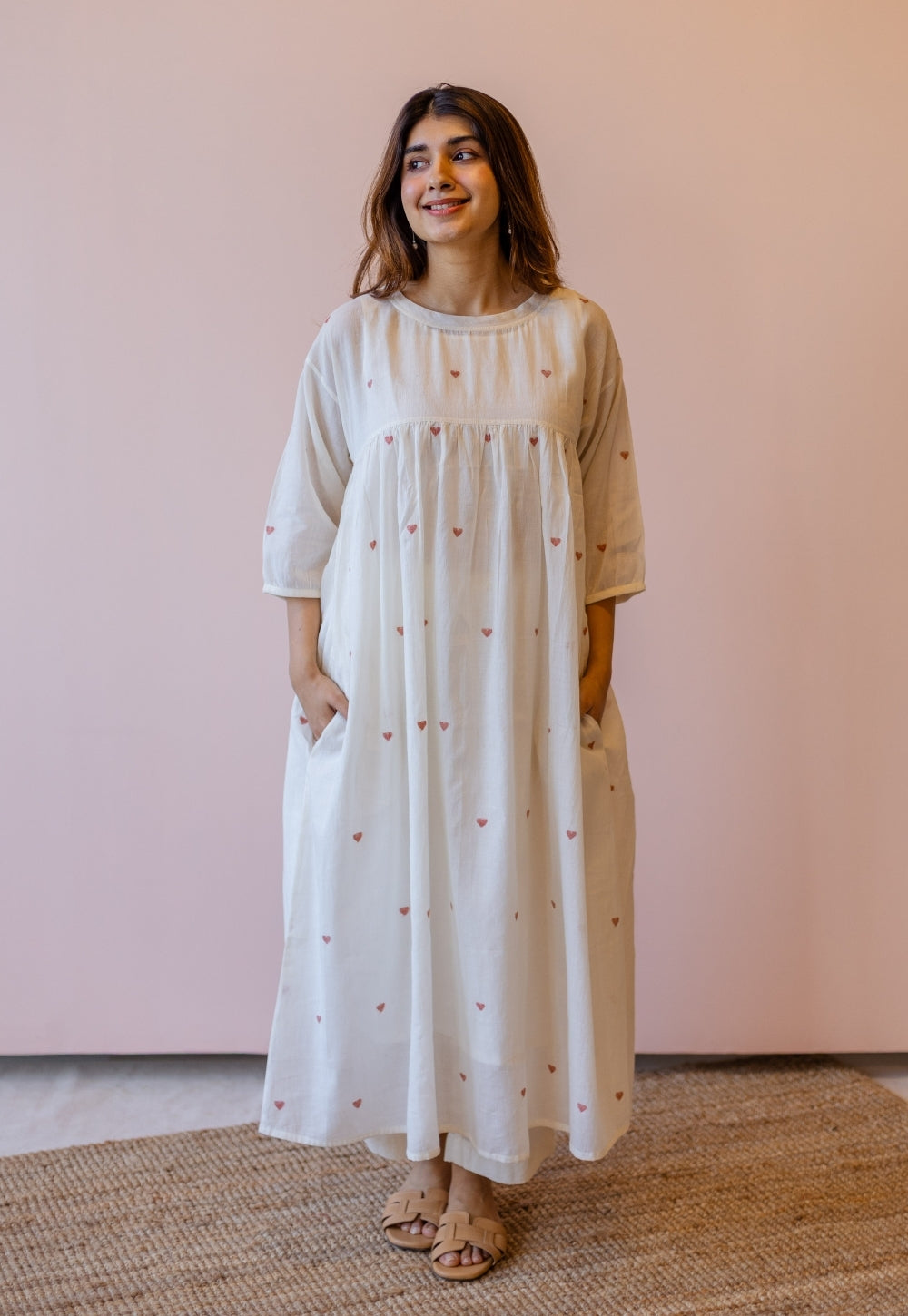 Isha Off White Jamdani Handloom Cotton A Line Kurta