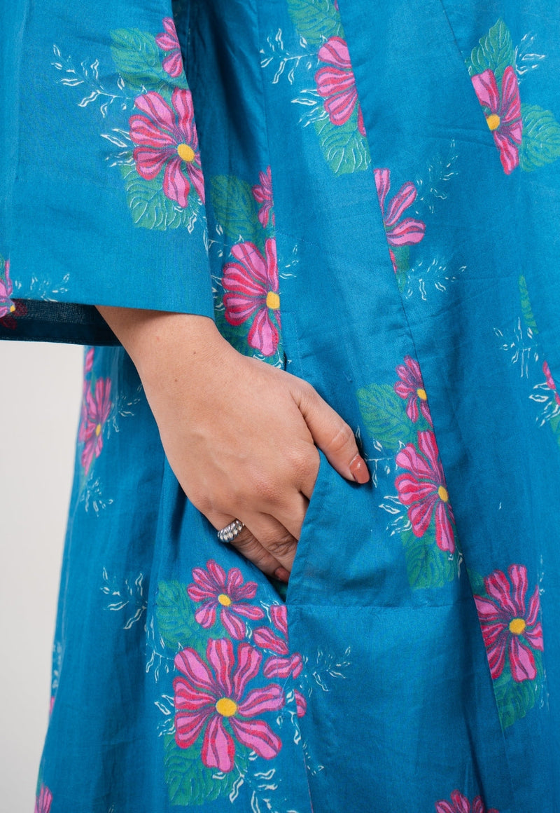 Amisha Ink Blue Printed Mul Jhabbha Kali Kurta