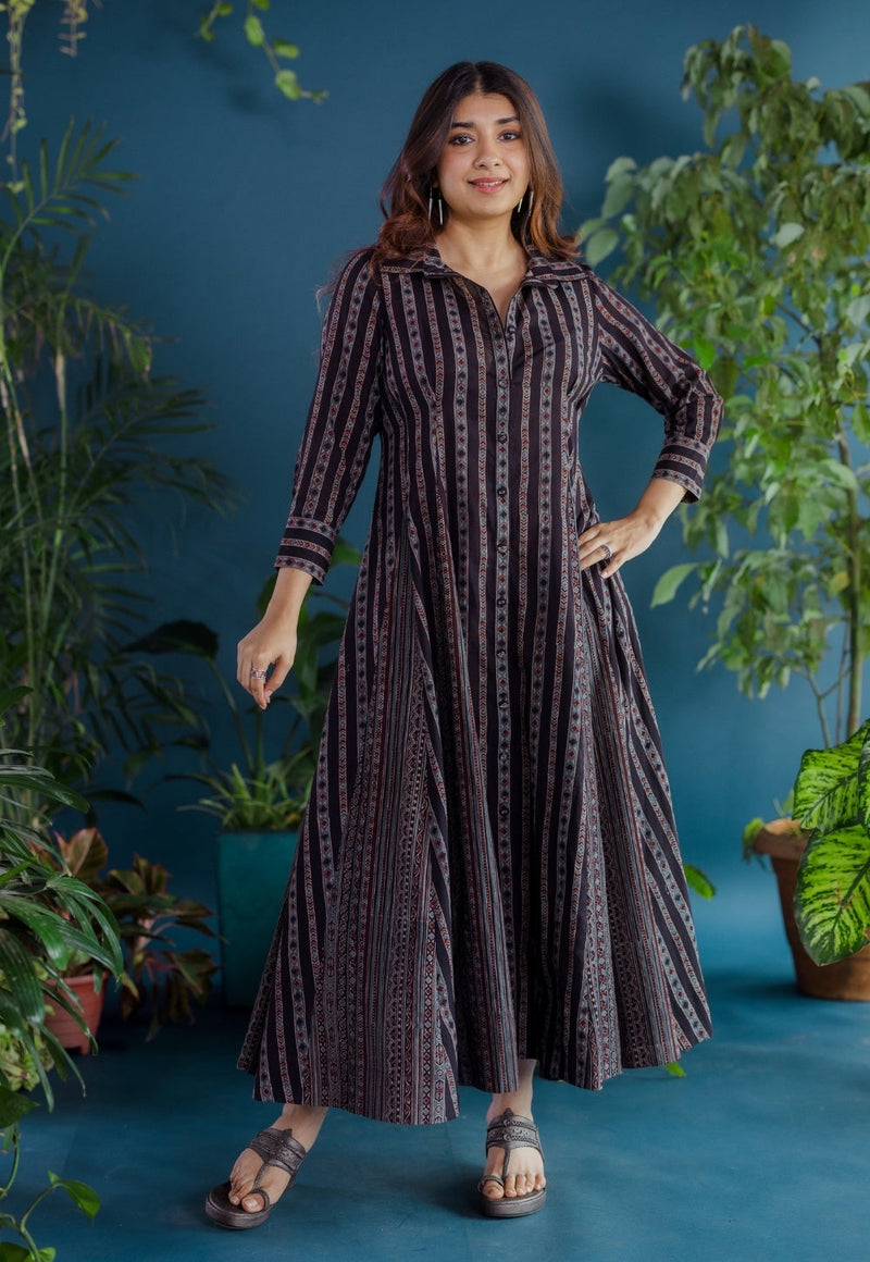Susan Black Ajrakh Cotton A Line Dress