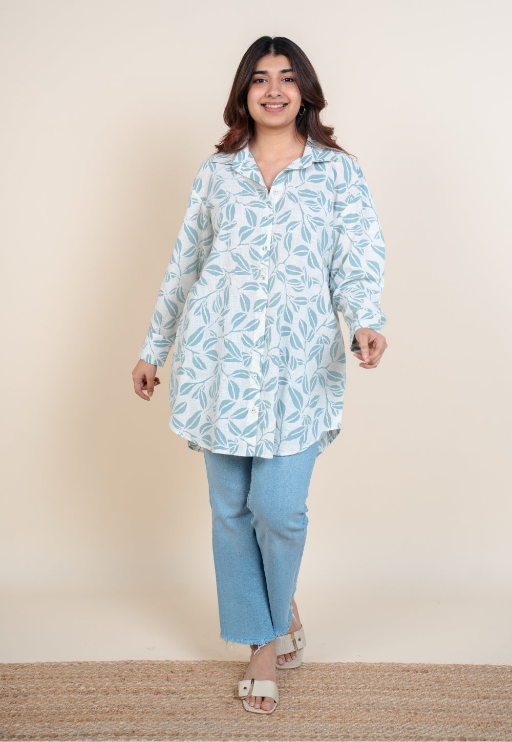 Cyra Blue Handblock Print Slub Cotton Anti-Fit Short Top