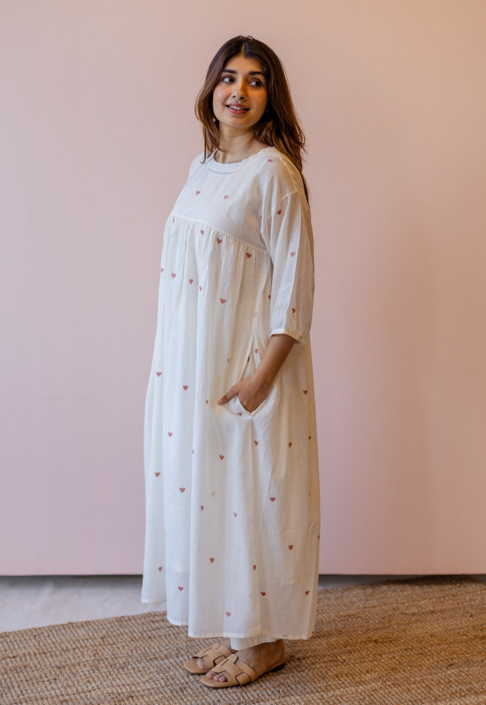 Isha Off White Jamdani Handloom Cotton A Line Kurta