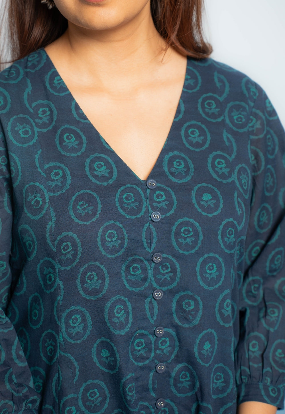 Aania Blue Dabu Mul Cotton A Line Dress