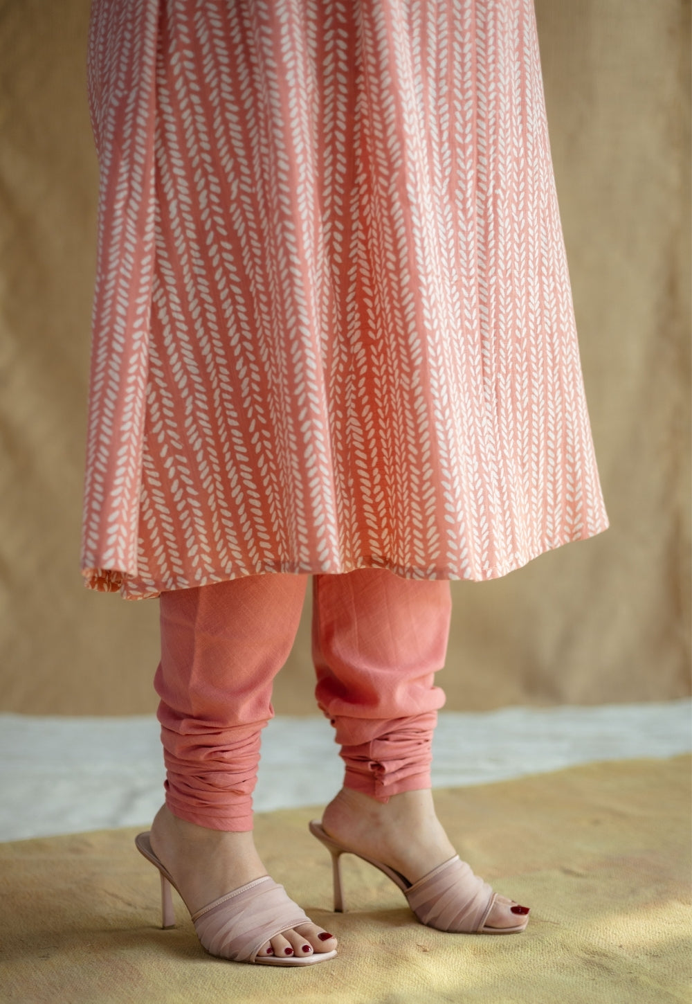 Miral Coral Solid Slub Cotton Churidar