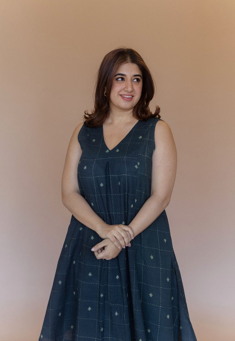 Raahi Green Dabu Cotton A Line Kurta