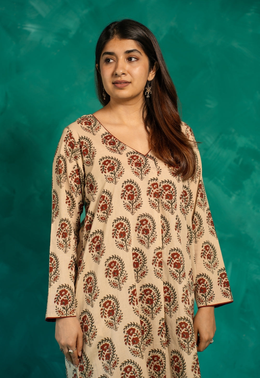Raila Beige Bagru Cotton Straight Kurta