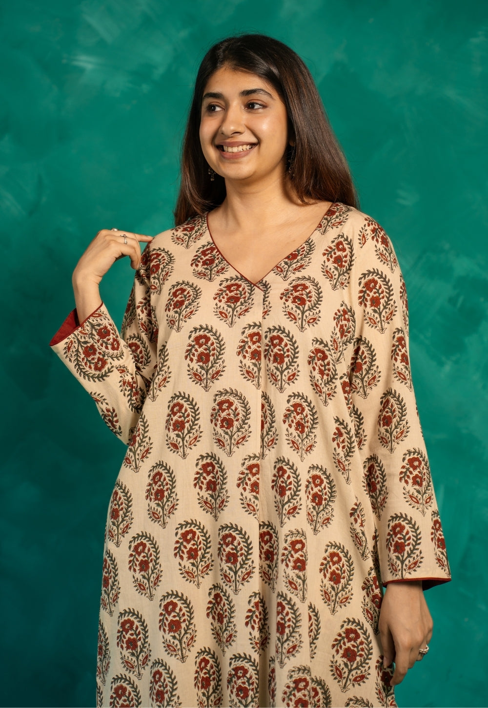 Raila Beige Bagru Cotton Straight Kurta