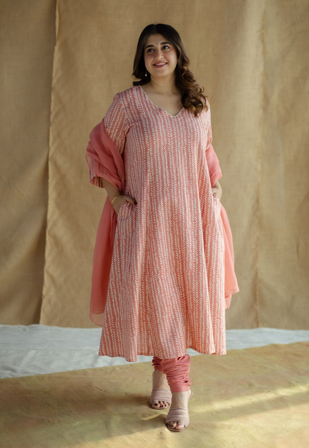 Miral Coral Solid Slub Cotton Churidar