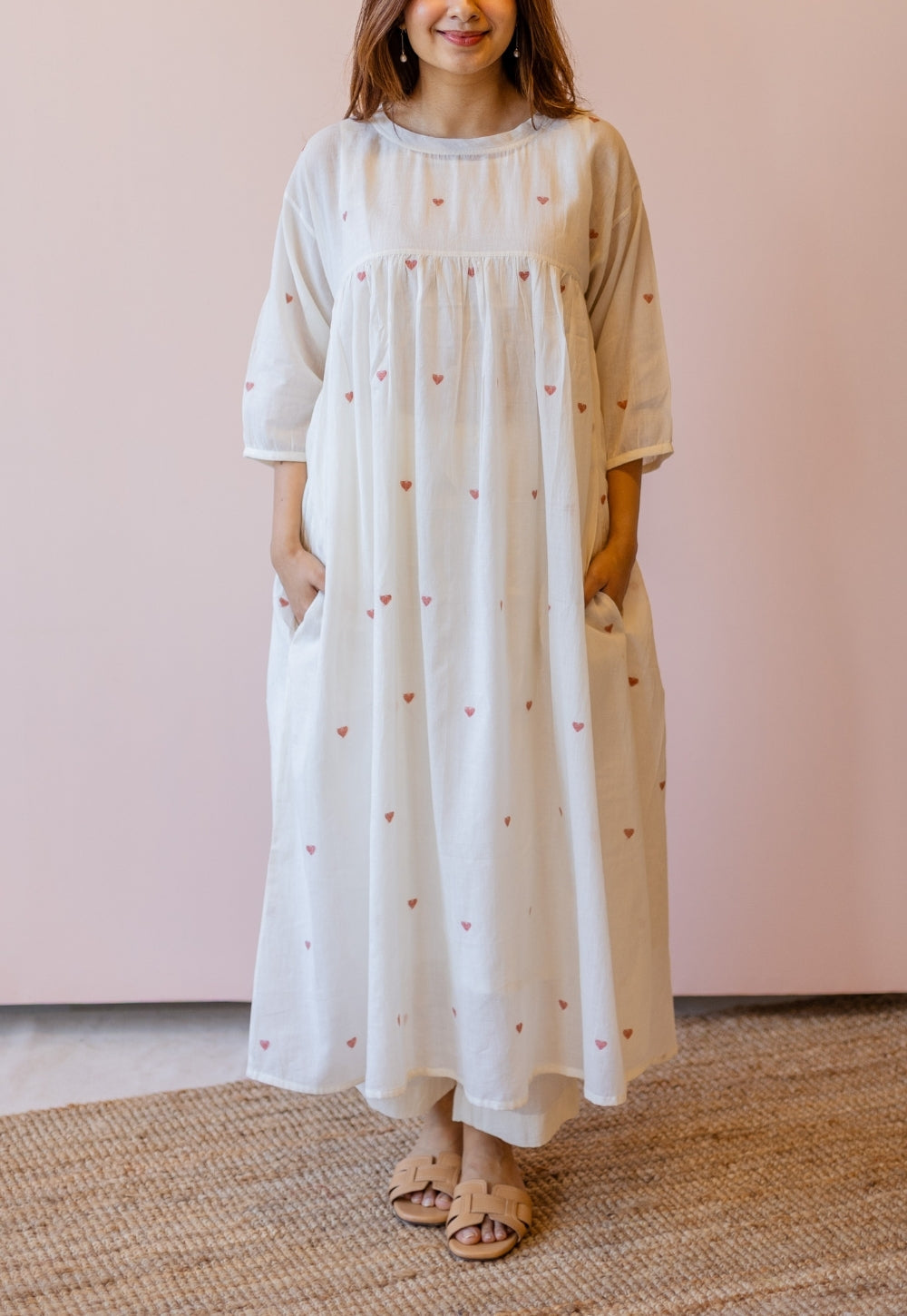 Isha Off White Jamdani Handloom Cotton A Line Kurta