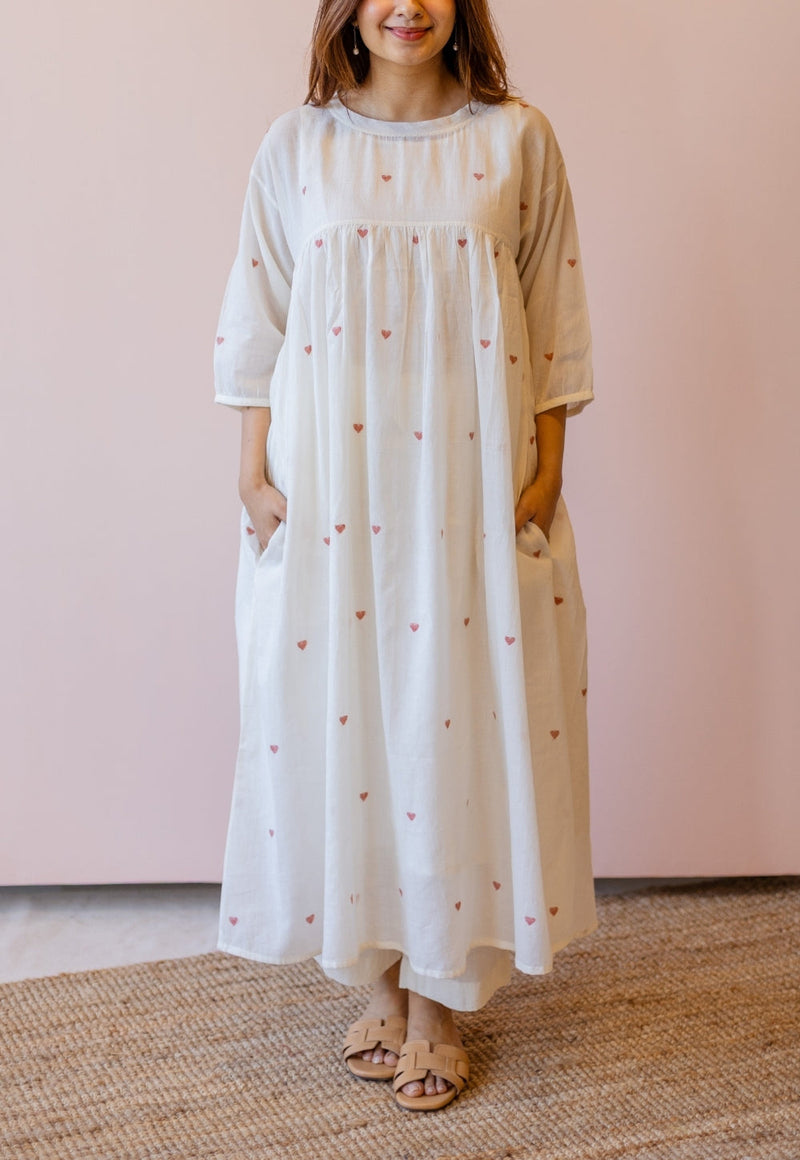 Isha Off White Jamdani Handloom Cotton A Line Kurta