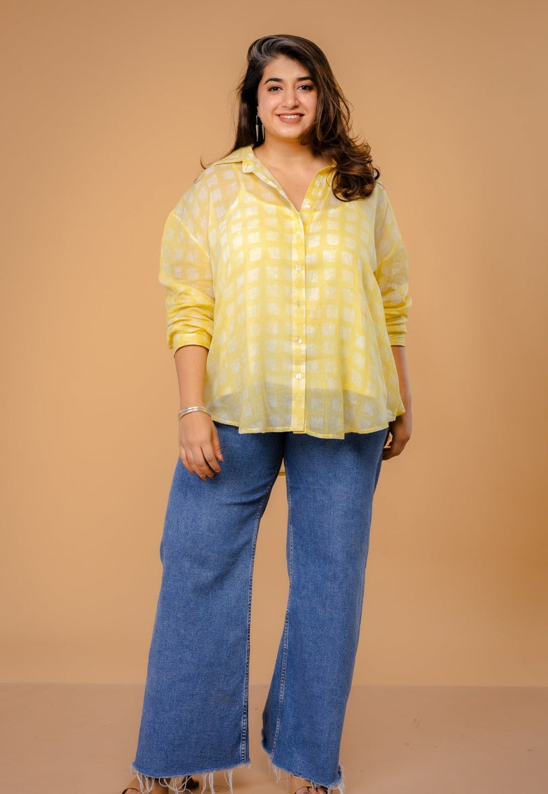 Ruhi Yellow Batik MulMul Anti-Fit Shirt