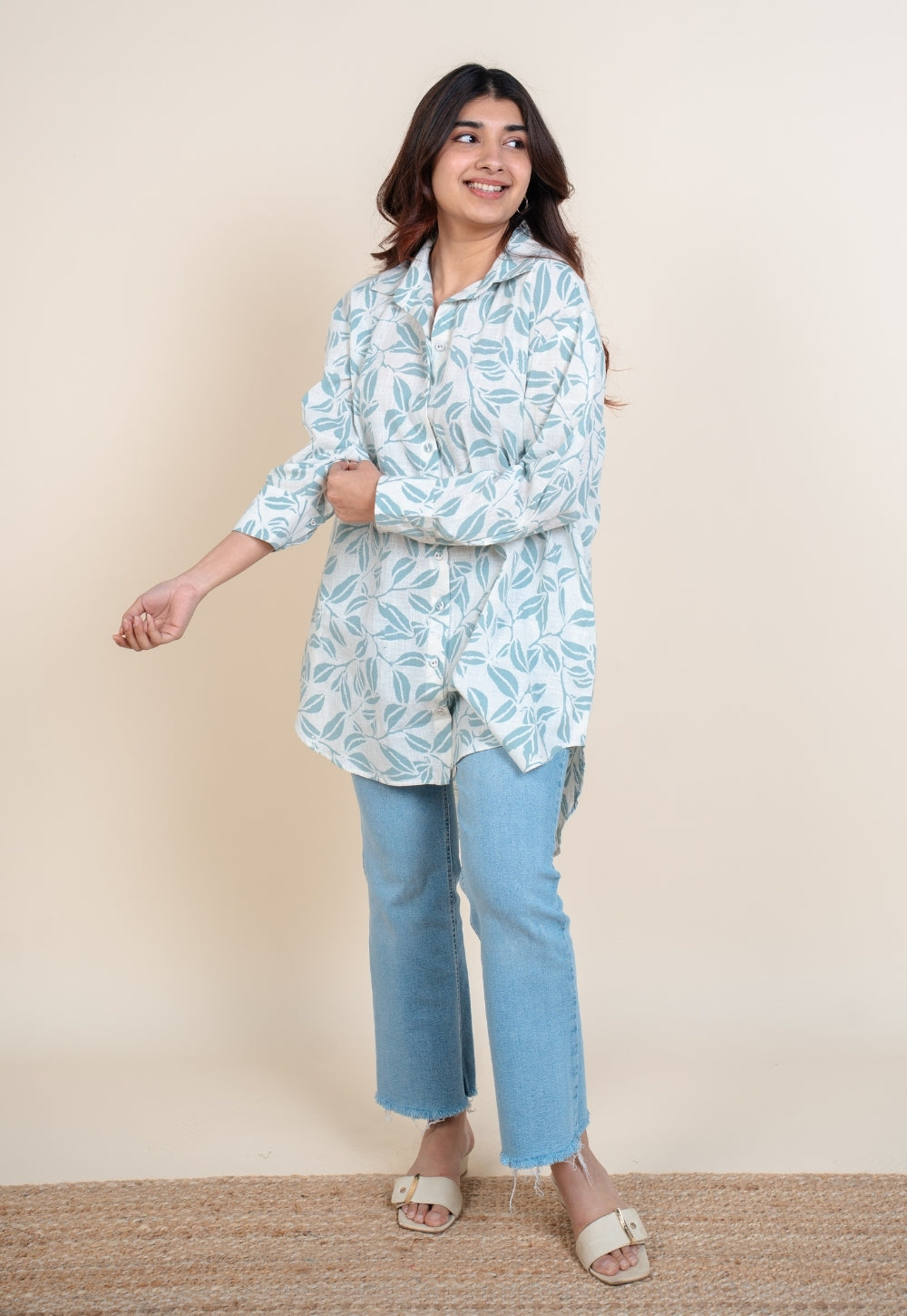 Cyra Blue Handblock Print Slub Cotton Anti-Fit Short Top