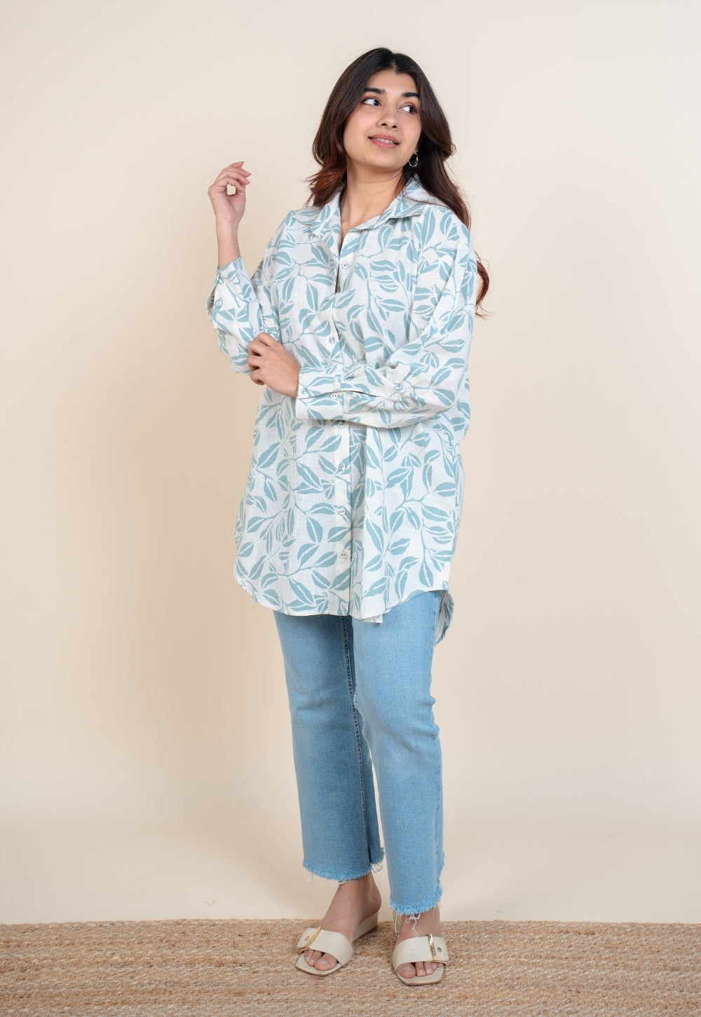 Cyra Blue Handblock Print Slub Cotton Anti-Fit Short Top