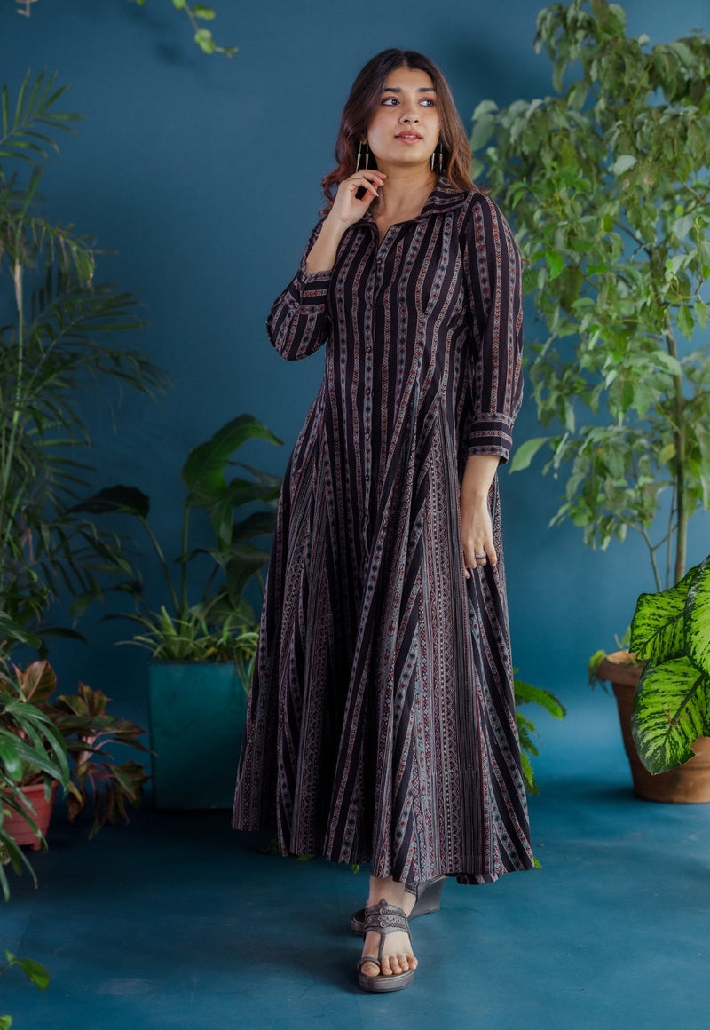 Susan Black Ajrakh Cotton A Line Dress