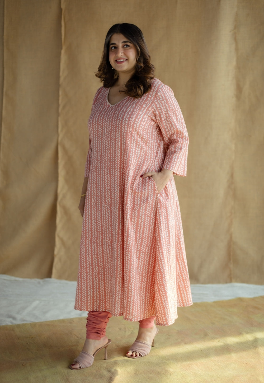 Miral Coral Solid Slub Cotton Churidar